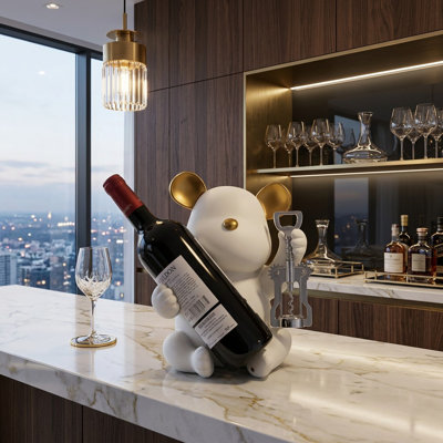 Bear Table Top Single Bottle Wine Holder White                                                       