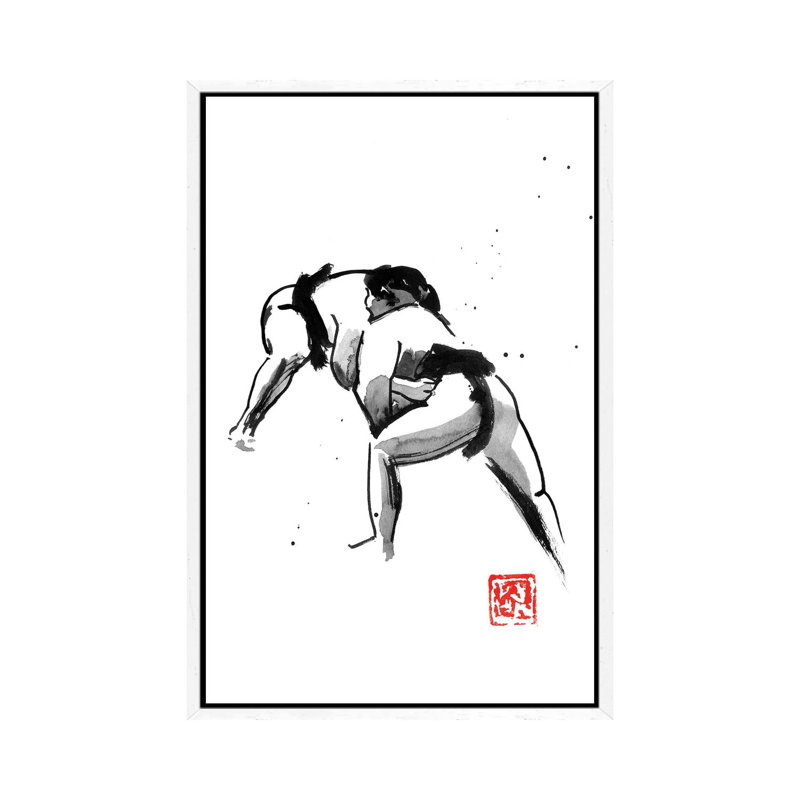 Sumotori by Péchane - Painting on Canvas, White Framed, 101.6 cm H x 66.04 cm W