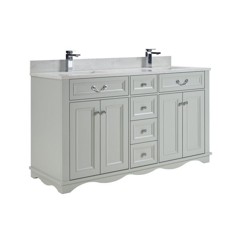 60" Solid Wood Sink Vanity  With 1' Artificial Stone Top, Silver Strand