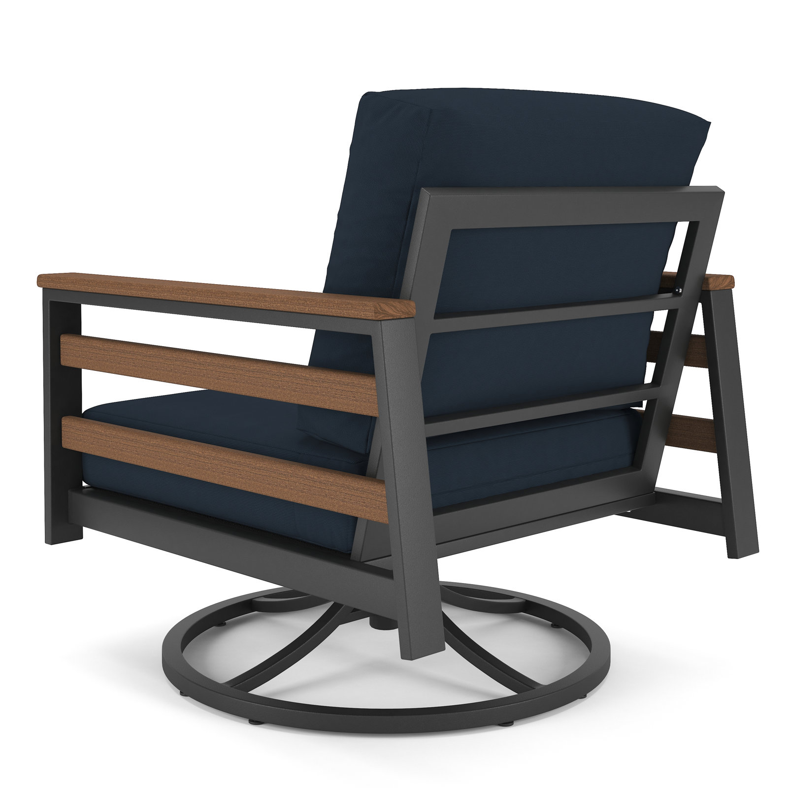 Townsend Sunbrella® Metal Swivel Patio Rocking Chair, Canvas Navy, Brown