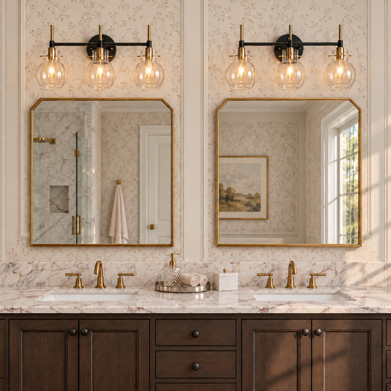 Satilla 3-Light Dimmable Modern Bathroom Vanity Light with Clear Glass Globe
