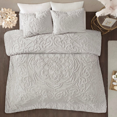 High Cotton Chenille Medallion Comforter Grey King/ King Elegant And Sham