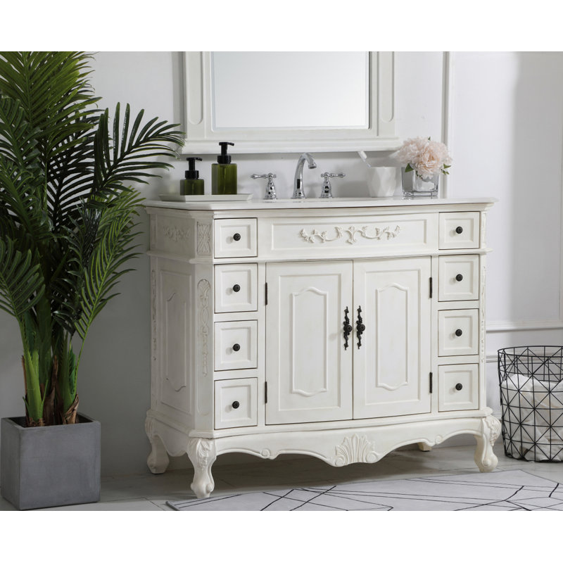 Ensemble de meuble-lavabo simple 42 po Lunette, Ivoire, Blanc Ivoire
