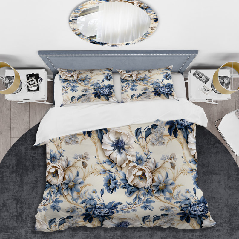Ensemble de housse de couette Neo Victorian Cobalt Cameo Victorian, Housse de couette simple + 1 taie décorative stan