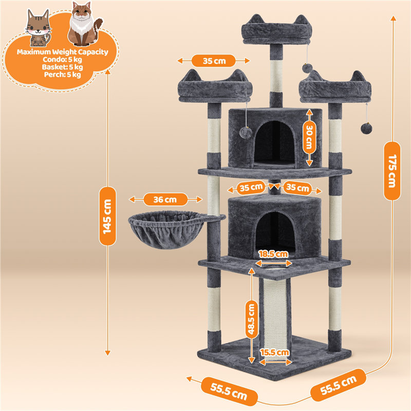 444.5cm H Cat Tree, Dark Grey