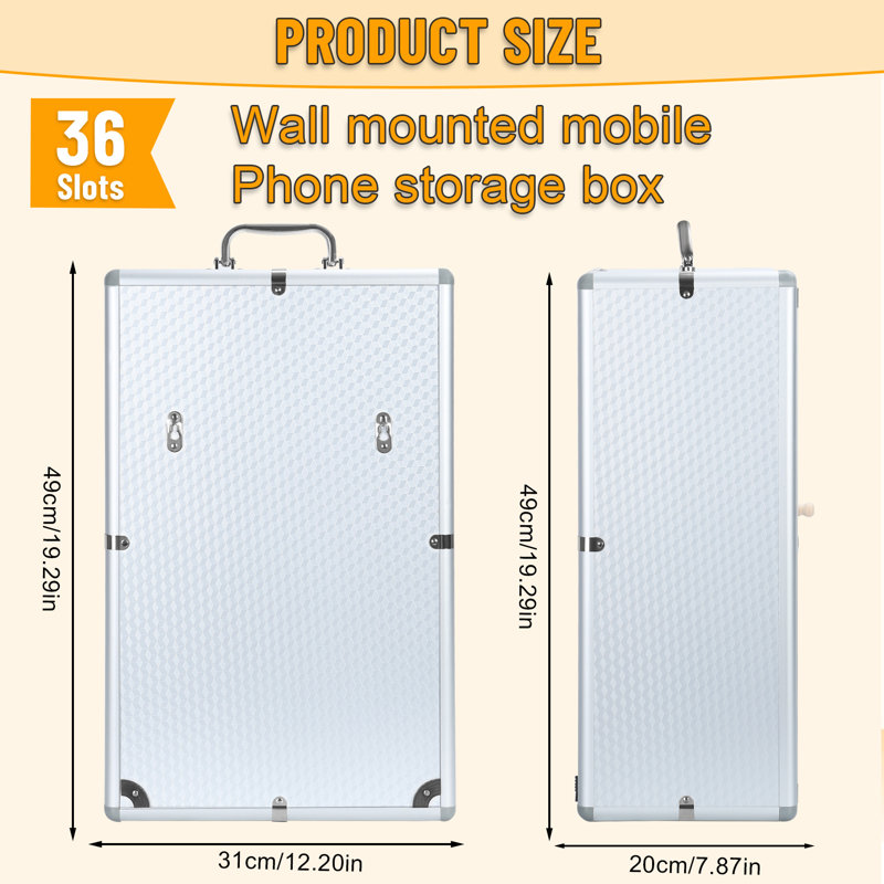 Casier pour téléphone portable, casier de rangement pour tableau de poche en alliage d'aluminium, armoire de rangement murale pour téléphone portable avec poignée et verrou de sécurité pour bureau, salle de classe, salle de sport