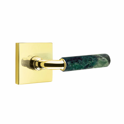 Ensemble de leviers d'intimité Emtek Select, rosette carrée, tige en R, poignée en marbre vert, CF