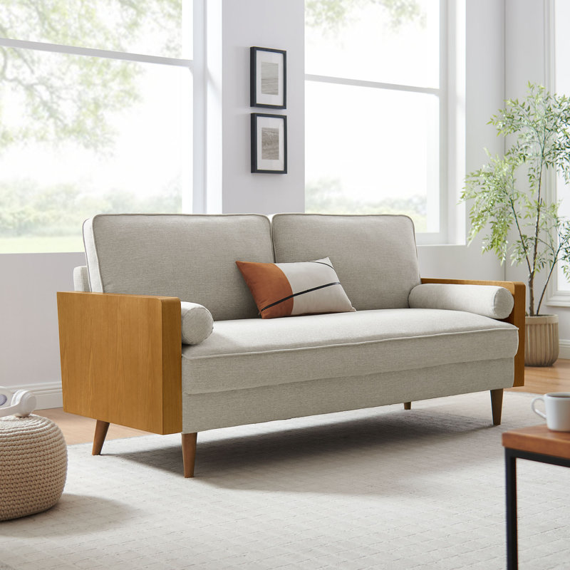Kellan Performance Velvet Sofa, 33.47" H x 72.32" W x 31.69" D, Walnut Heathered Weave Ivory, 3
