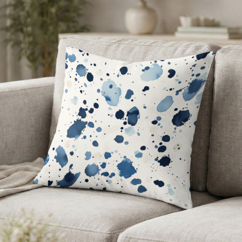 Coussin décoratif abstrait - Coussin bleu et crème, H 16 po x l 16 po