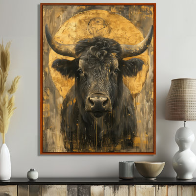 Golden Taurus Zodiac Portrait - Cattle Animal Wall Art Print