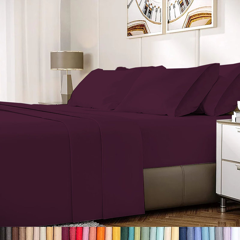 6-Piece Rayon From Bamboo Blend Sheet Set, Queen Sheet Set + 1 Fitted Sheet + 4 Pillowcases, Egg Plant