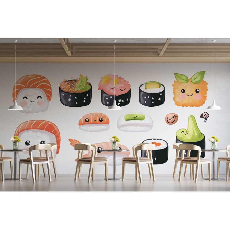 Adorable décoration murale mignonne de sushi, art de la cuisine Kawaii, café japonais, cuisine, 383Mv, H 16 po x l 9 po