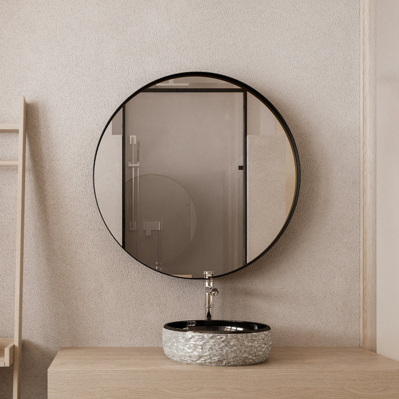 Miroir mural rond avec tablettes réglables, Noir