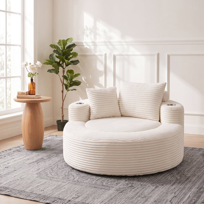 Canapé-lit modulaire rond avec coussins et porte-gobelet de 3,15 po, aucun assemblage requis, convient aux petits espaces de vie