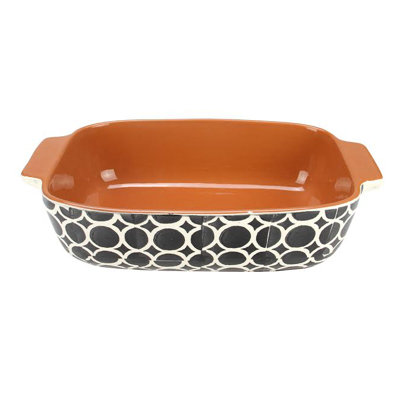 12" Basic Luxury Decorative Black and White Circle Rectangular Terracotta Oven Baking Dish