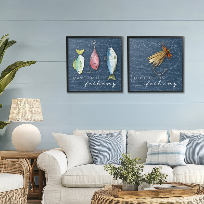 «Gone Fishing Sayings», ensemble de 2 giclées encadrées, design par Holly Thomas Stein, H 24 po x l 48 po