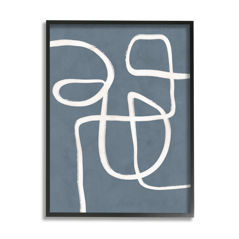 «Round White Squiggles Contemporary Design» par Nina Blue - cadre flottant, impression sur toile, Giclée encadrée noir minuit
