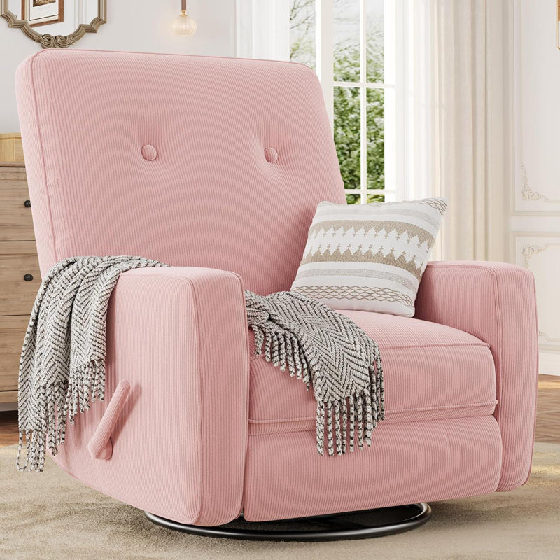 Fauteuil oscillant pivotant à 360 °, fauteuil de chambre de bébé en velours côtelé pour petits espaces, rose, Rose