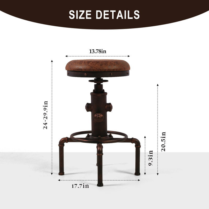 Set Of 4,Antique Vintage Industrial Bar Stool PU Leather Water Pipe Fire Hydrant Design Cafe Coffee Industrial Bar Stool, 4