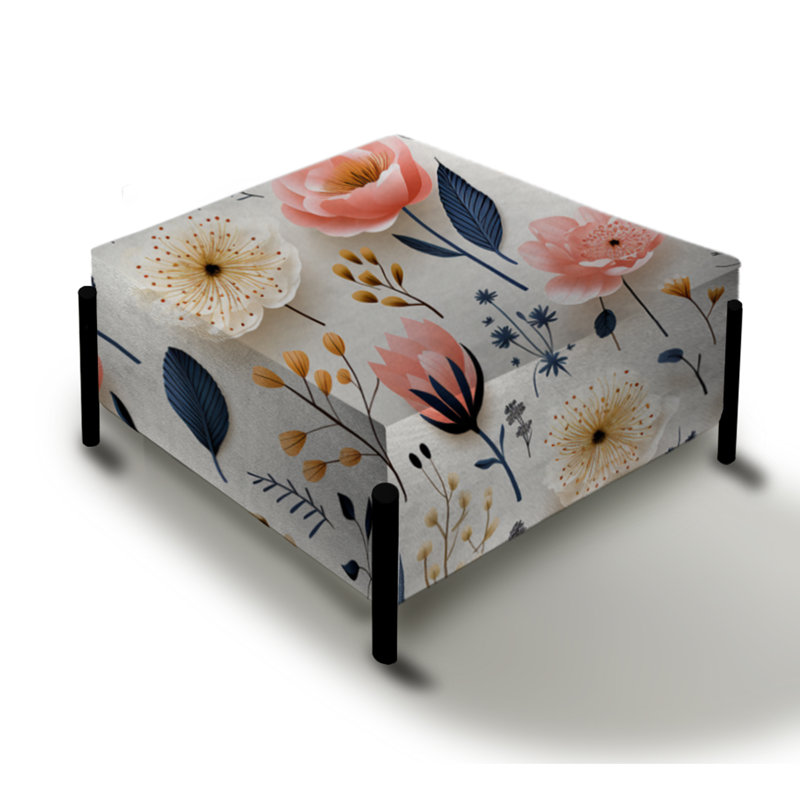 Grand repose-pieds carré blanc et rose avec fleurs nordiques Serenity