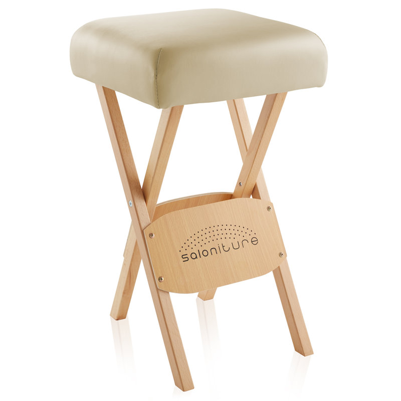 22.5" Tall Solid Wood Accent Stool, Cream