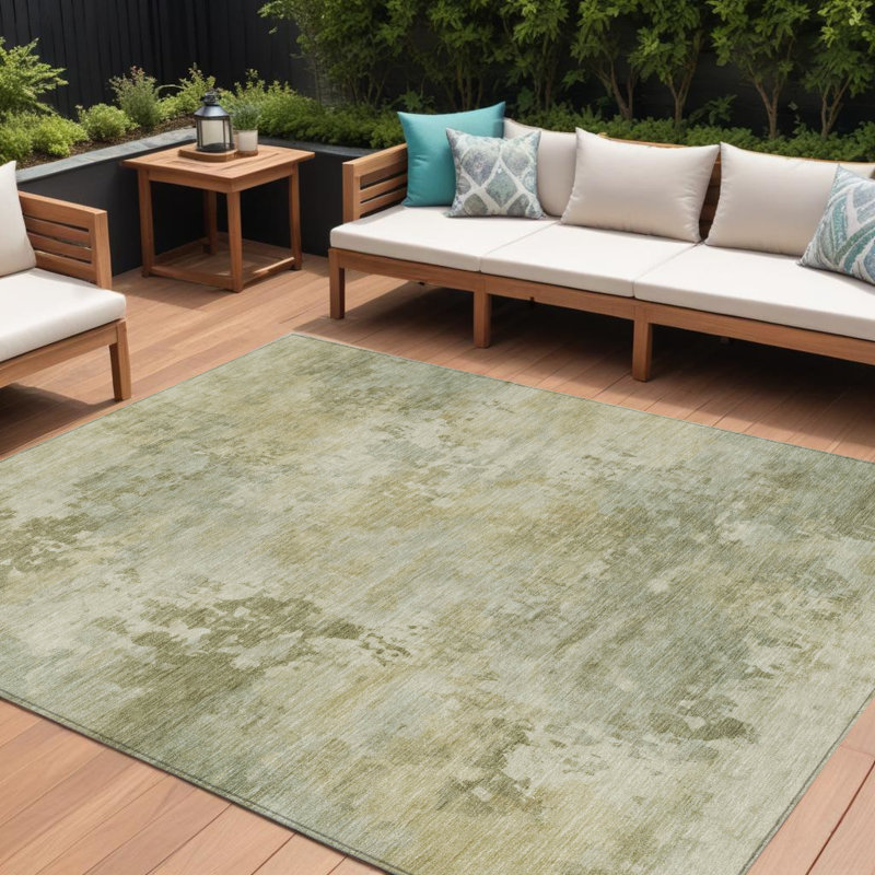 Tapis extérieur lavable abstrait beige et vert sauge 10 pi x 14 pi