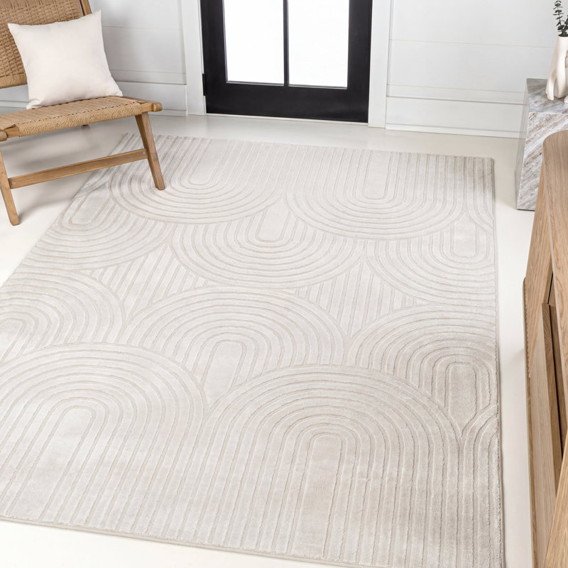 Tapis blanc / crème Megane MidCentury Art Deco, Rectangle 5 pi 3 po x 7 pi 7 po