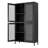 Classic Metal Storage Cabinet Display Cabinet With 4 Glass Doors 4 Shelves Cabinet Freestanding Bookcase Side Cabinet For Home Office Living Room Kitchen Hallway - Black, Begonia Flower Tempered Glass