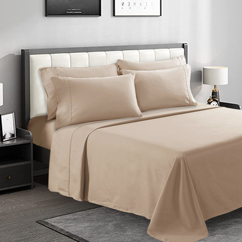 Sheet Set6 Microfiber Sheet Set, Beige, Queen Sheet Set + 1 Fitted Sheet +4 Pillowcases