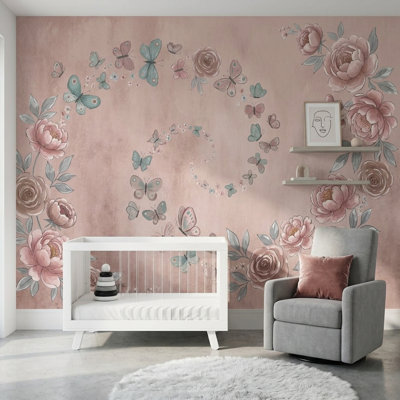 Papier peint pivoines, aquarelle, décoration murale amovible