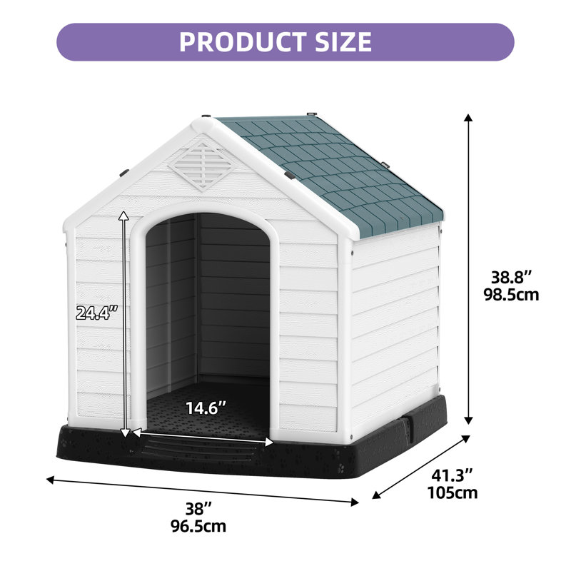 Niche pour chien en plastique, H 38,8 po x l 38 po x P 41,3 po, Gris / Blanc