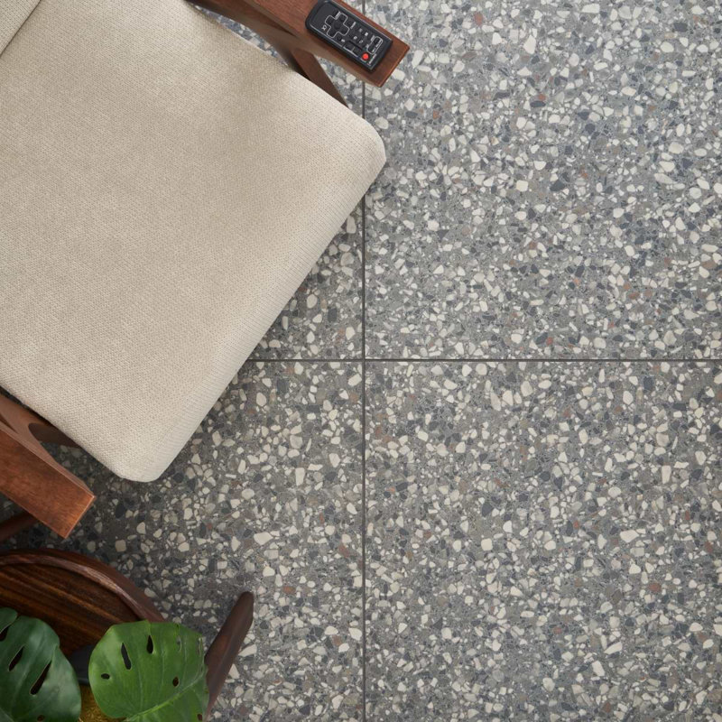 Kobe Flakes 24X24 Terrazzo Look Matte Porcelain Tile, Charcoal Gray
