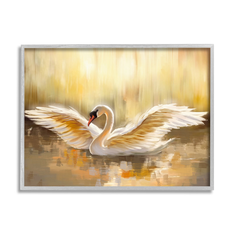 «Swan Wings Sunlit Wildlife Pond» encadré sur bois par Ziwei Li, impression, H 11 po x l 14 po x P 1,5 po