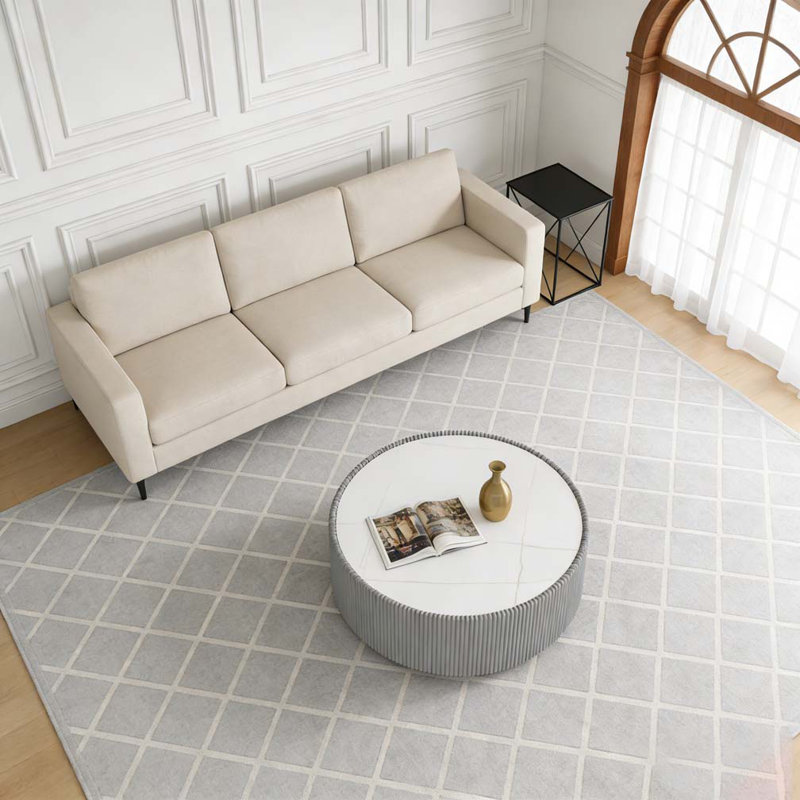 Table basse moderne en cuir fritté clair, Gris, blanc et or