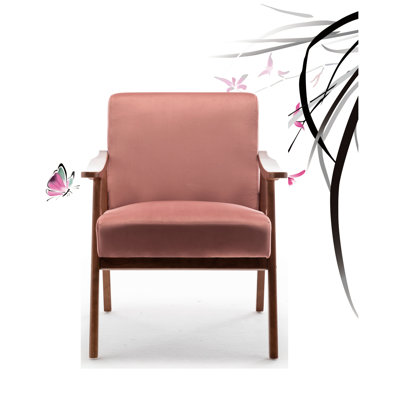 Chaise en velours rose de style Mid-Century moderne, fabriquée en bois massif, offrant une assise supplémentaire aux espaces de vie restreints