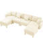 Canapé modulaire en U à 4 places avec revêtement capitonné beige, pieds cylindriques et 2 repose-pieds mobiles pour des rassemblements décontractés. Forme de tissu élégamment courbée et confortable-1726936169