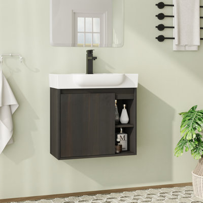 Meuble-lavabo mural 24 po avec plateau en céramique et porte à fermeture en douceur 24 po