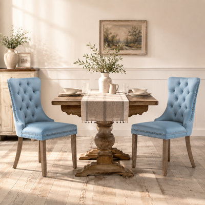 Ensemble de 2 fauteuils de salle à manger rembourrés en velours avec pieds en bois