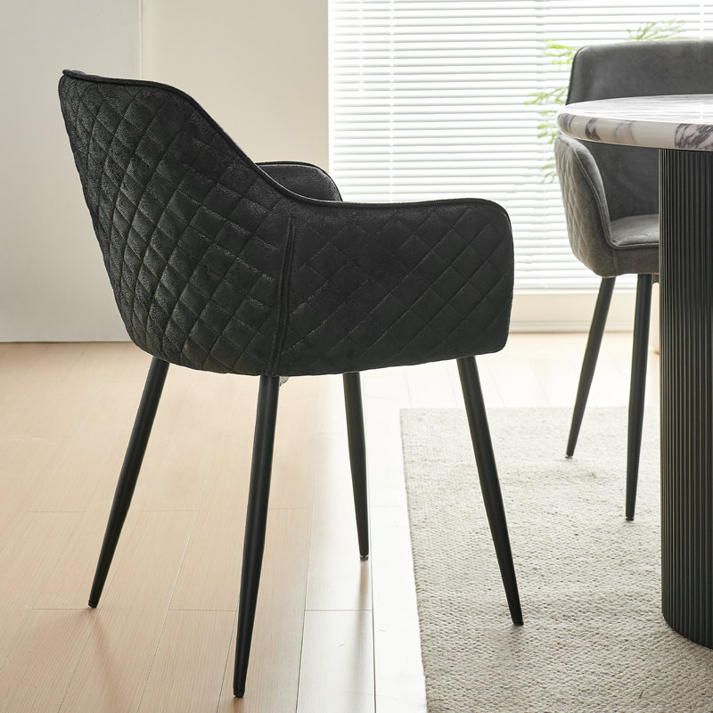 5-Piece Round Dark Walnut Dining Set with Faux Suede Chairs, Black, Black