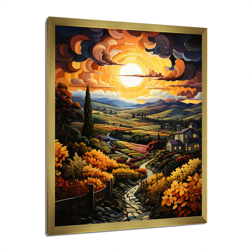 «Laik Countryside Bounteasant Vineyard Patchwork I», reproduction, H 32 po x l 24 po x P 1 po, Encadrement doré