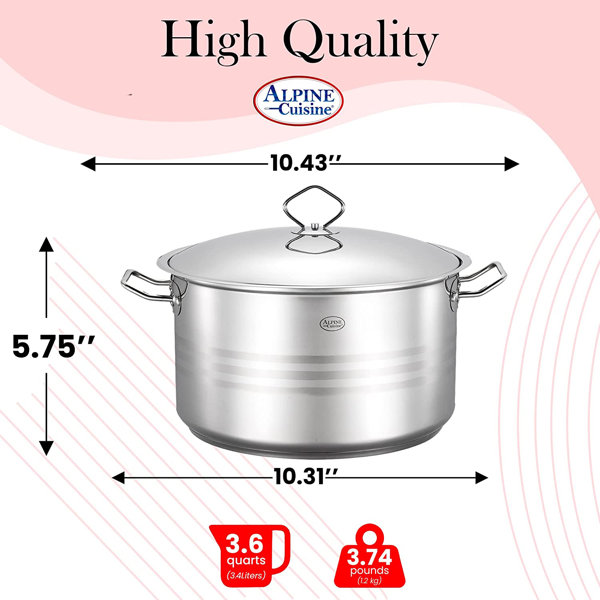 Alpine Cuisine Dutch Oven Belly Shape 4Qt - Stainless Steel Dutch Oven Pot  with Lid, Stove Stop