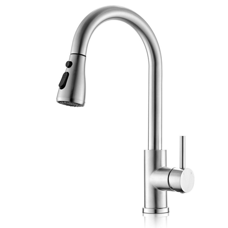 Kitchen Faucet with Pull Down Sprayer, 3 Hole Brushed Nickel RV Kitchen Faucet with Water Line, Stainless Steel Commercial Kitchen Faucet