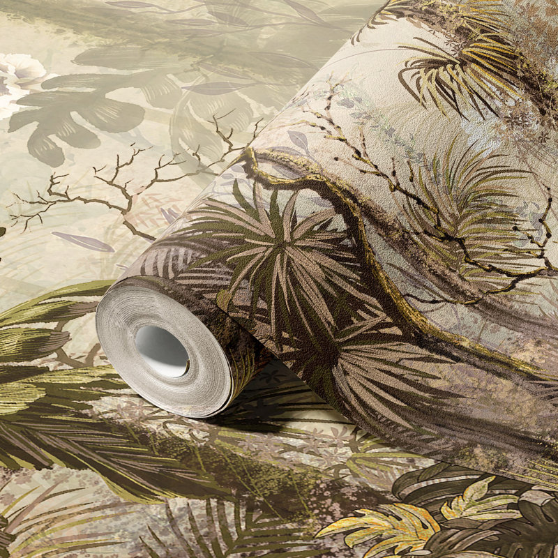 Papier peint floral mystique forêt tropicale, L 110,04 po x l 204 po, Brun
