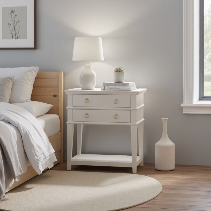 Table de chevet 2 tiroirs, Blanc