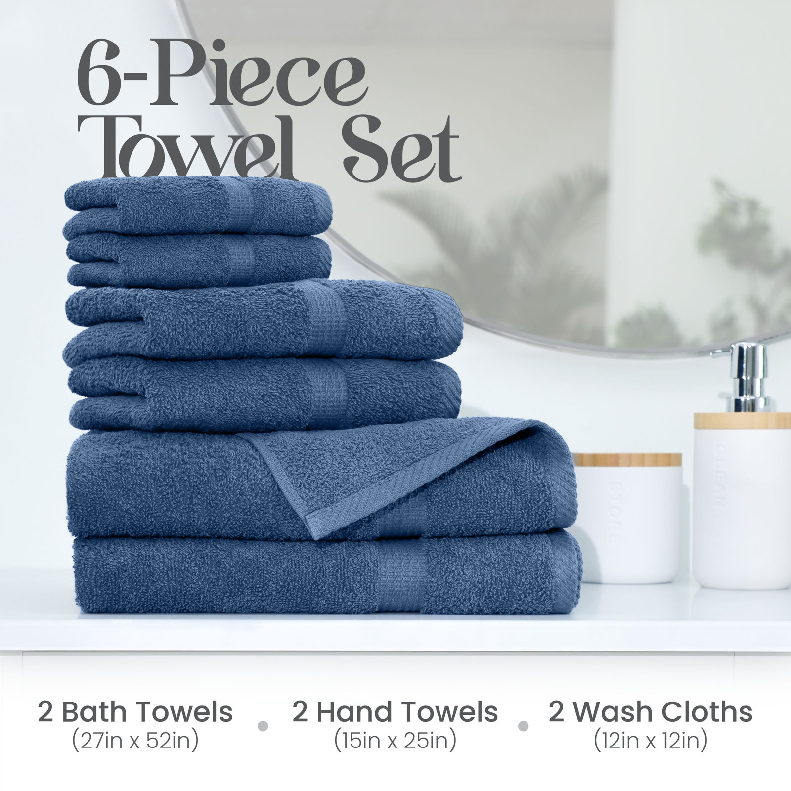 Essentials 6-Piece Bath Towel Set, Blue