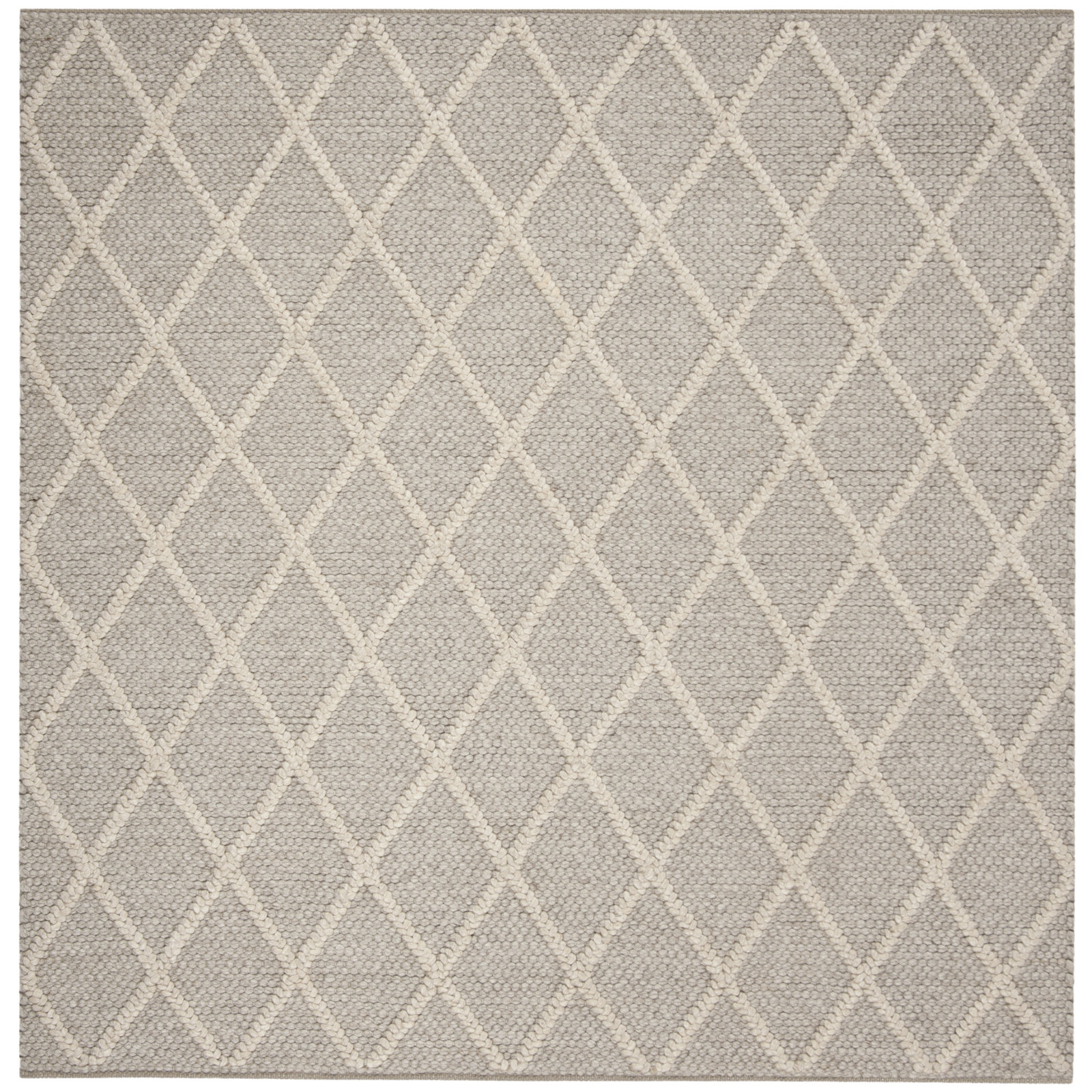 Russo Gray Hand-Woven Geometric Flatweave Rug, Square 6'