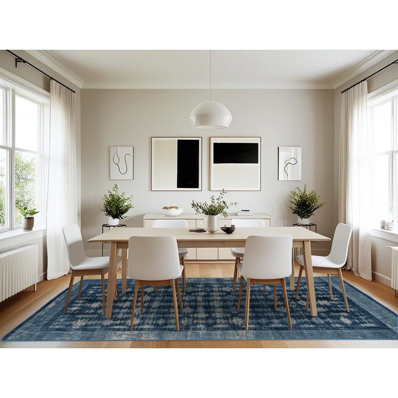 Machine Washable Overdyed Blue Area Rug, Rectangle 7' x 10'