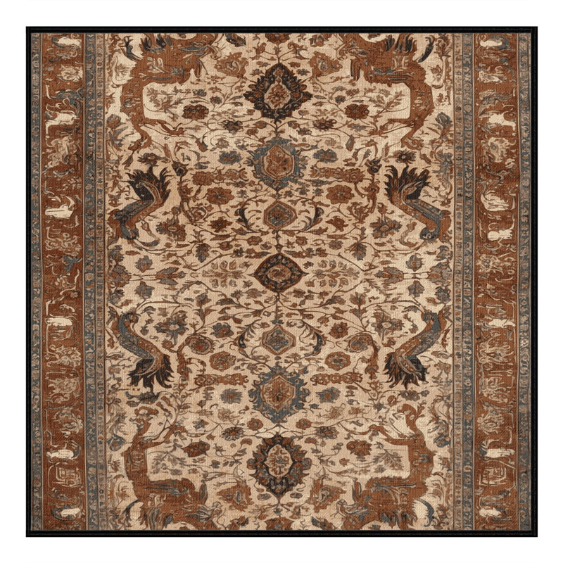 Machine Washable Persian Brown Area Rug, Square 4'