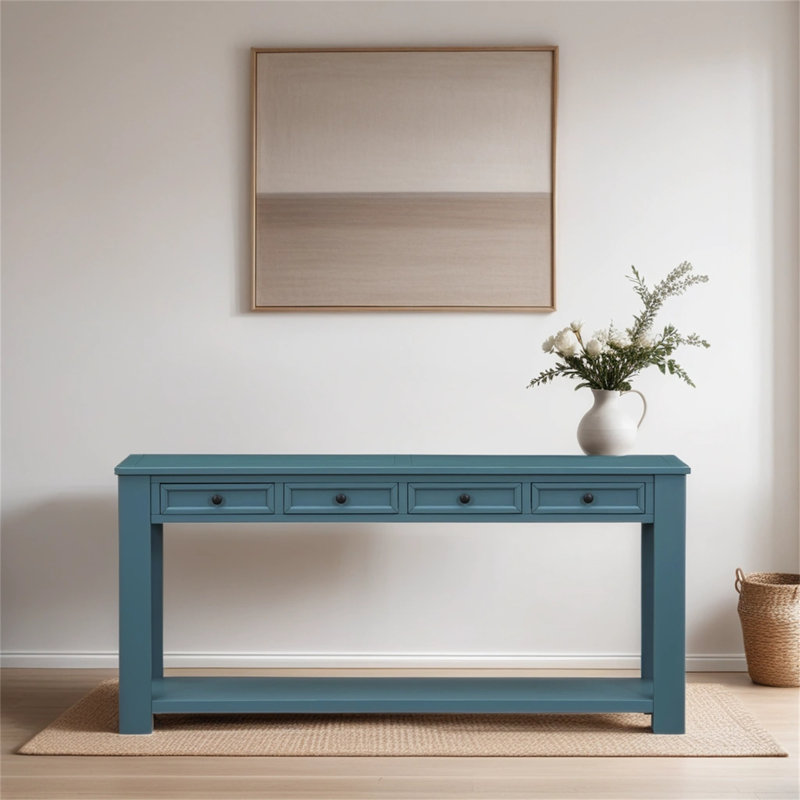 Console en bois massif 63 po Teshayla, Bleu foncé