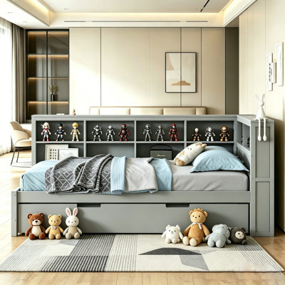 Corner Daybed with Twin Trundle, Bookcase and Charging Station